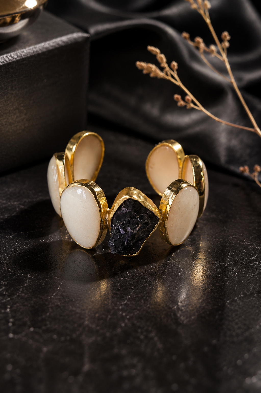 Boho-Chic Gold-Plated Rough Stone Cuff