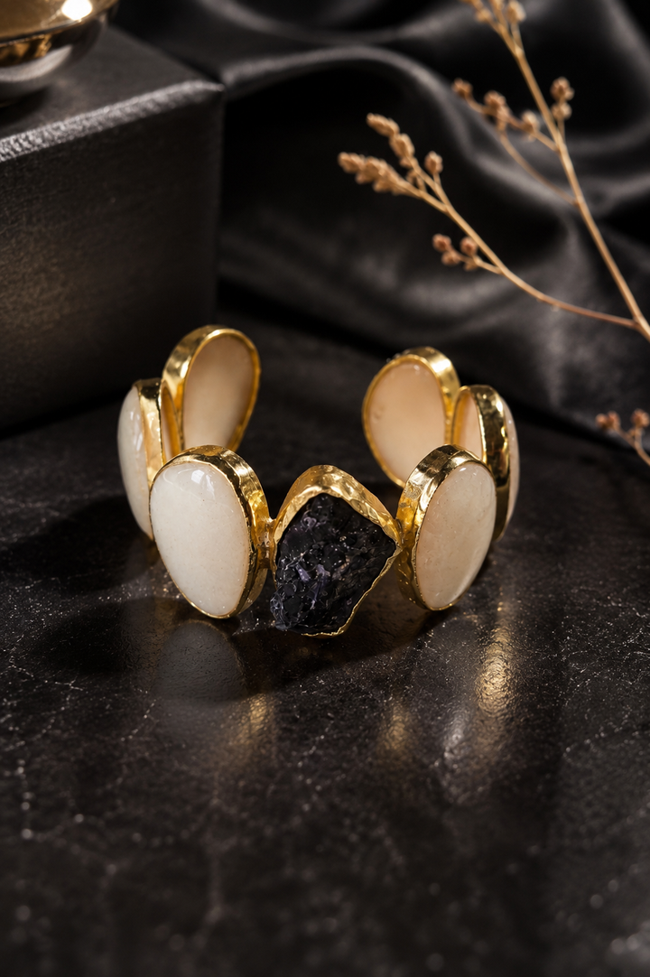 Boho-Chic Gold-Plated Rough Stone Cuff
