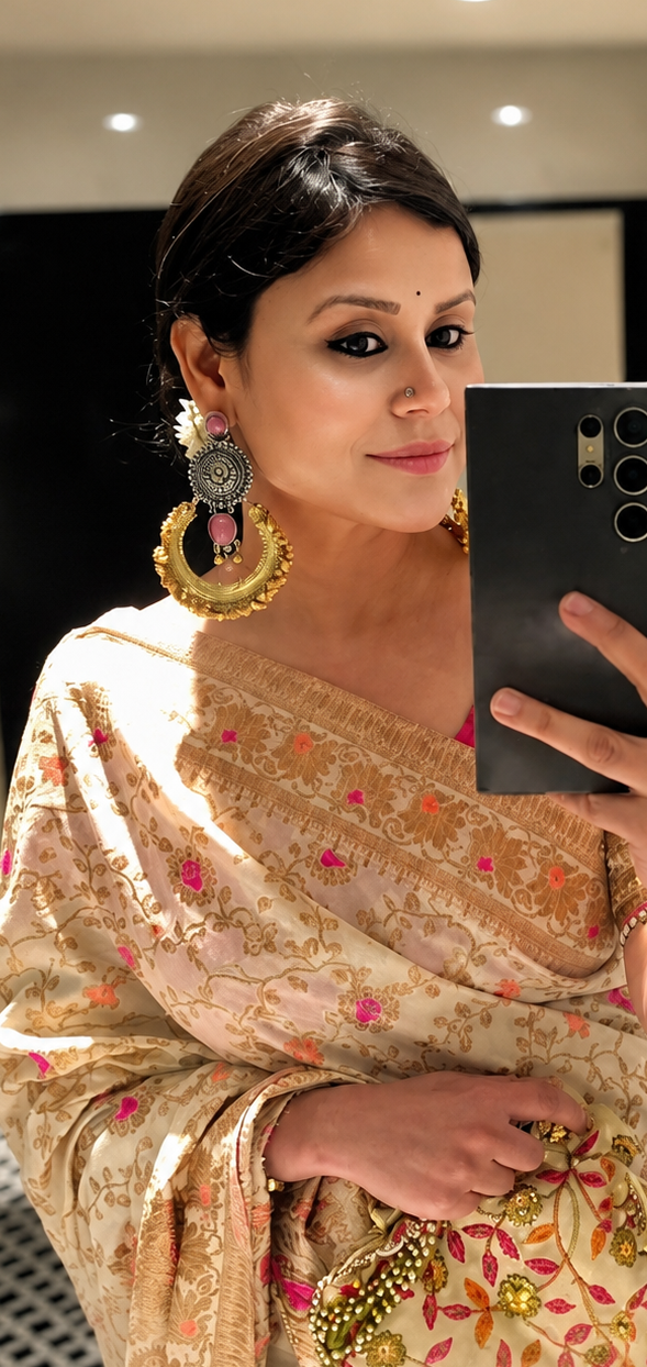 Oxidized Silver & Gold-Tone Crescent Chandbali Earrings