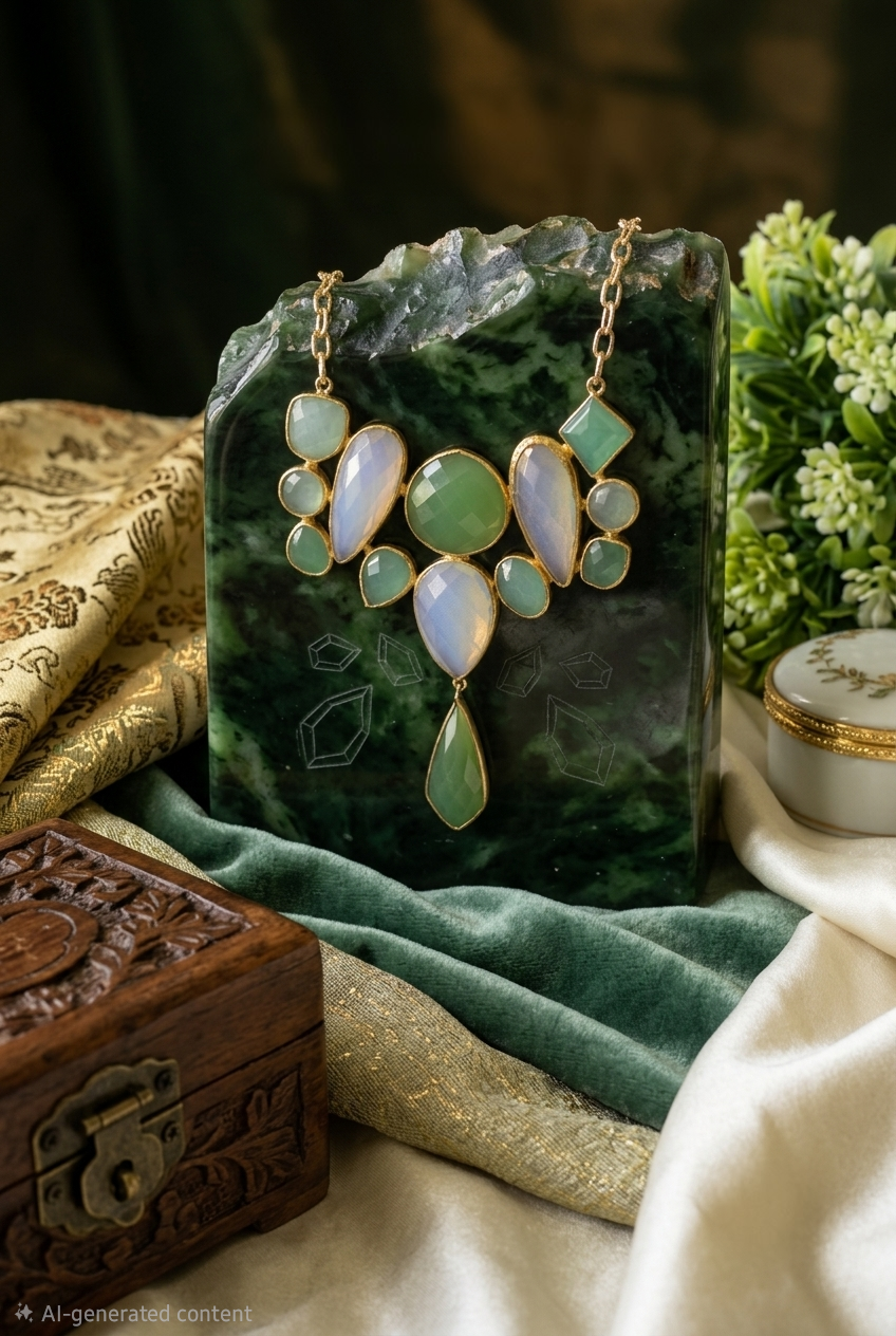 Pastel Gemstone Cascade Necklace in Gold Setting