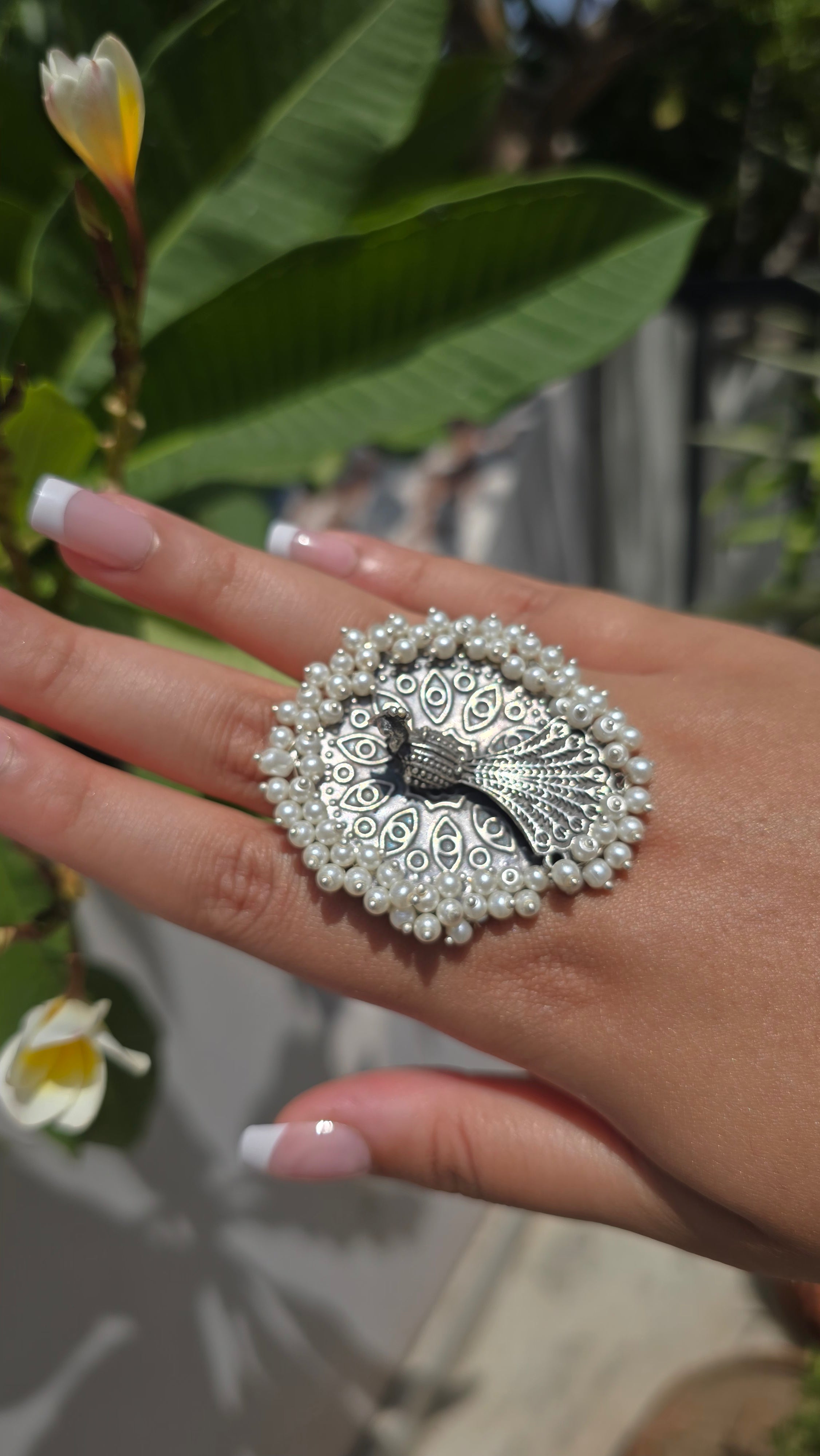 Traditional Mayur silver oxidised ring