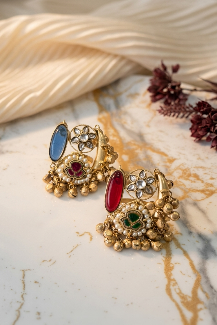 The Heritage Bloom Cocktail Ring: Handcrafted Gold, Red Stone, and Pearl Detail