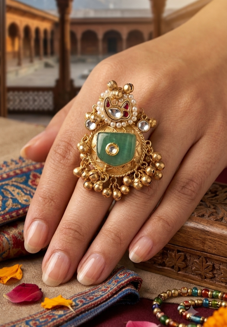 Festive Kashmiri Stone & Ghungroo Ring