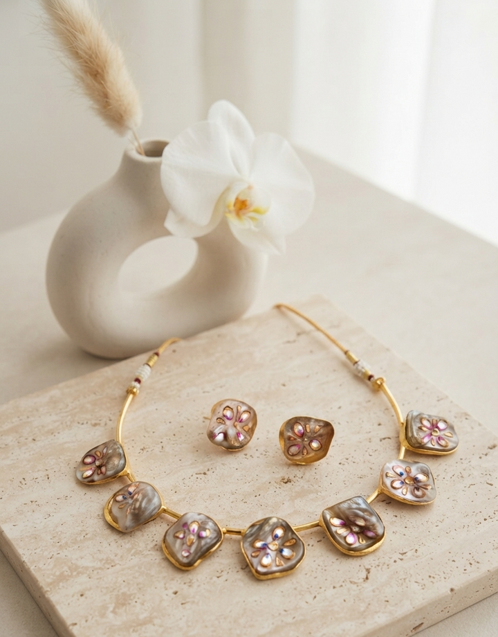 Vibrant Heritage: Multi-Color Floral Meenakari Pendant Necklace and Earrings