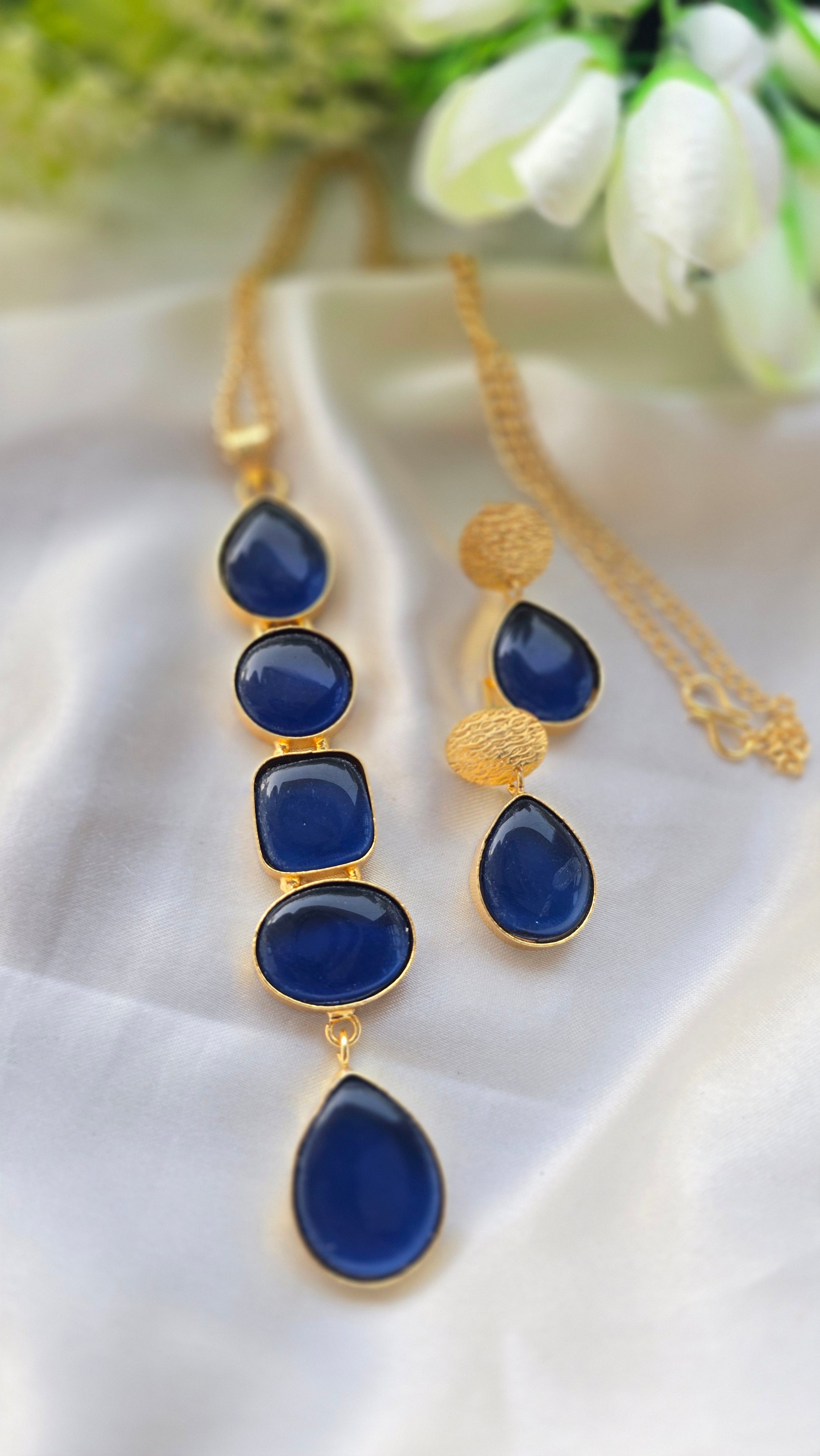 Handcrafted Multi-Shape Stone Pendant Necklace and Earrings Set