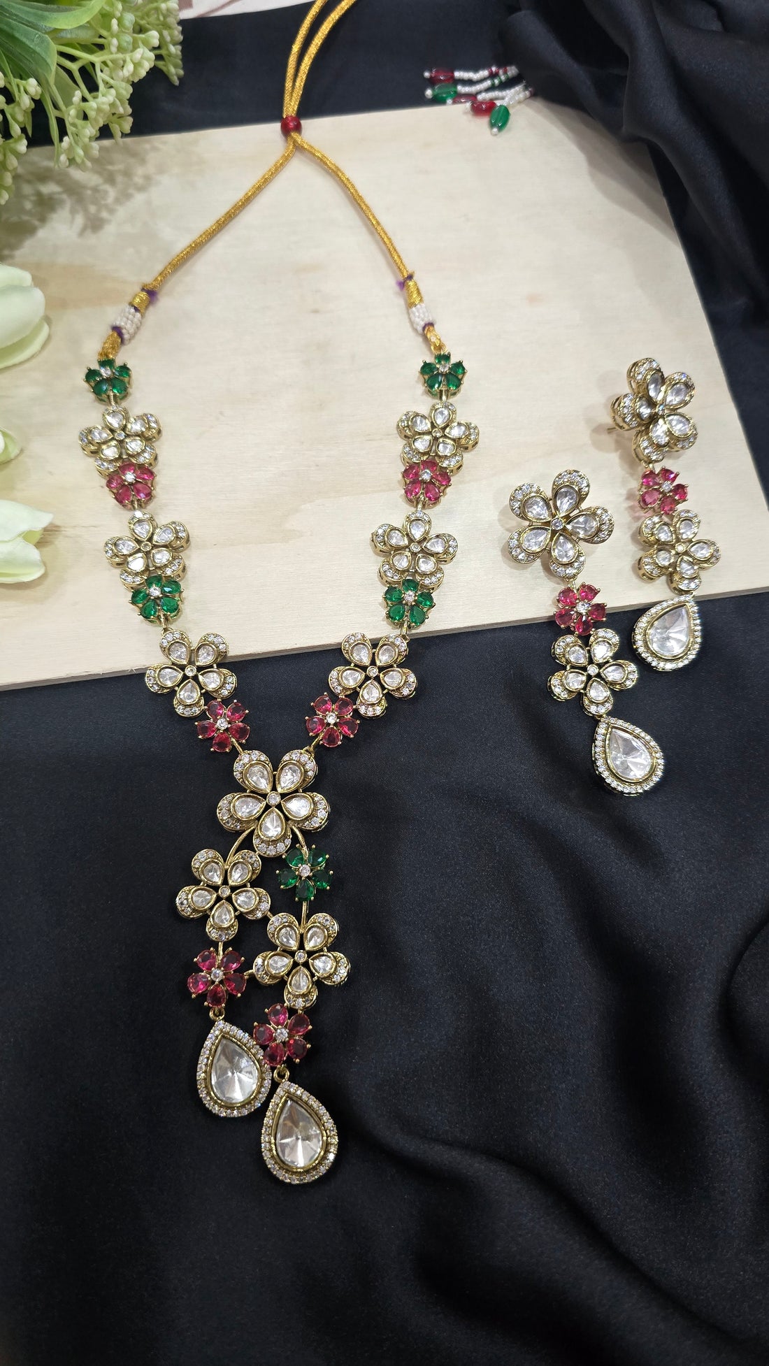 Meenakari Style Floral Choker Necklace and Earrings Set