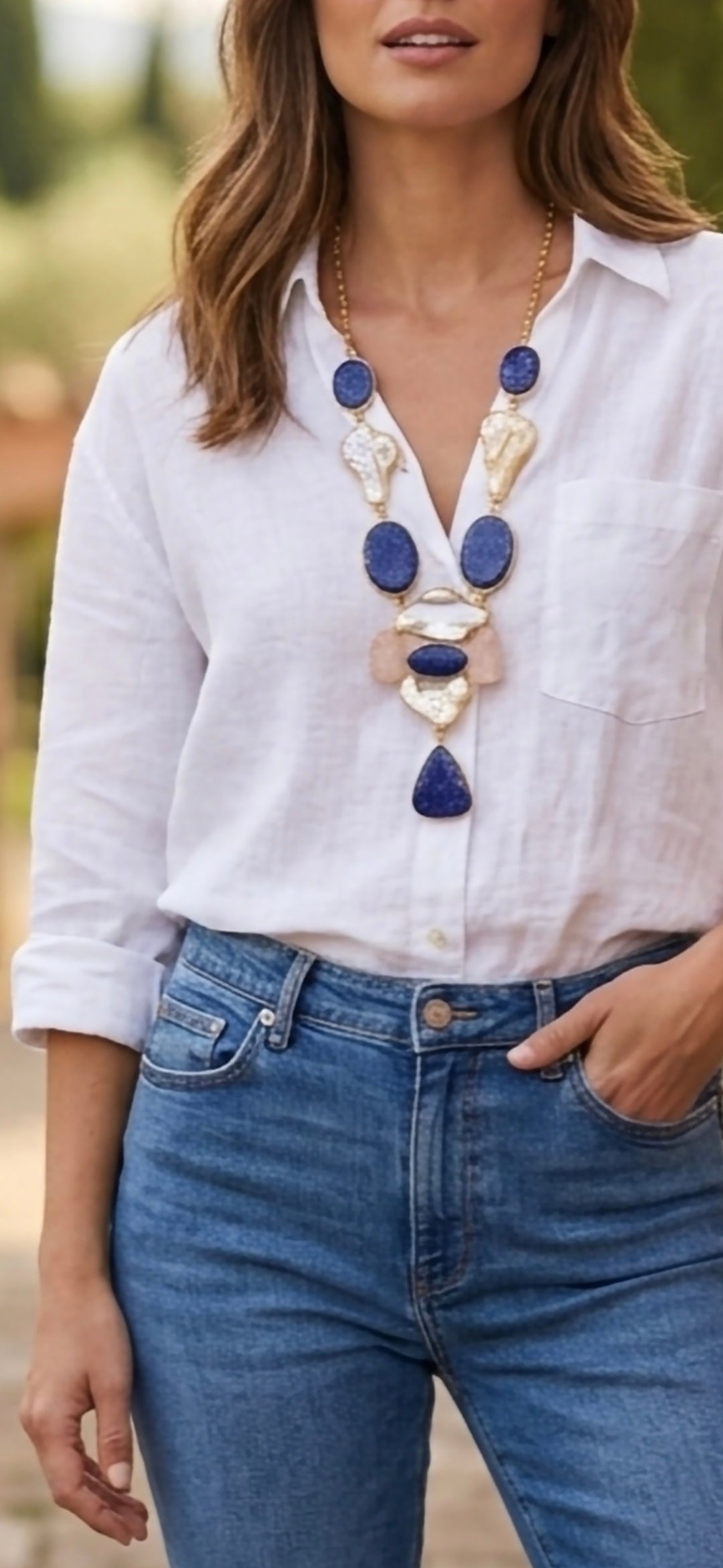 Lapis Lazuli and Baroque Pearl Gold-Plated Statement Necklace