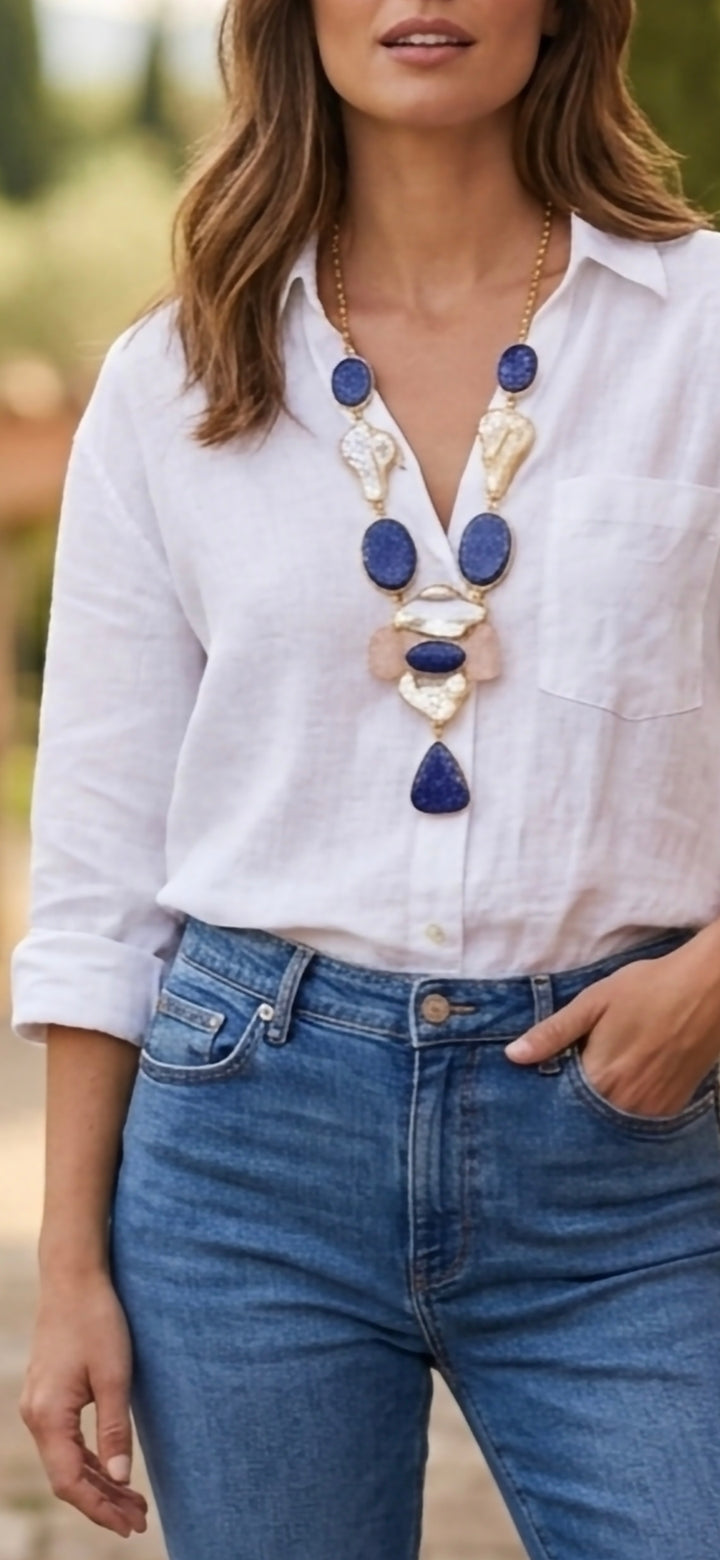 Lapis Lazuli and Baroque Pearl Gold-Plated Statement Necklace