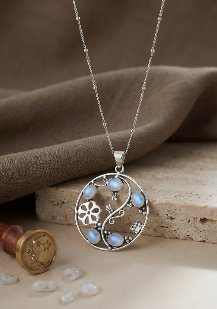 Sterling Silver Multi-Stone Moonstone Charm Necklace (pendant only)