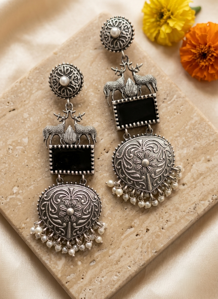 The Royal Stag Antique Oxidised Statement Danglers