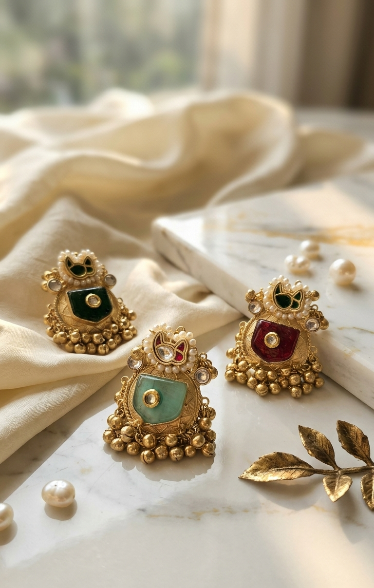Festive Kashmiri Stone & Ghungroo Ring