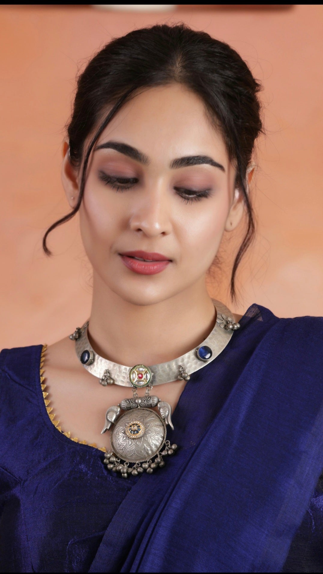 Aahana Oxidized Silver Hasli Necklace