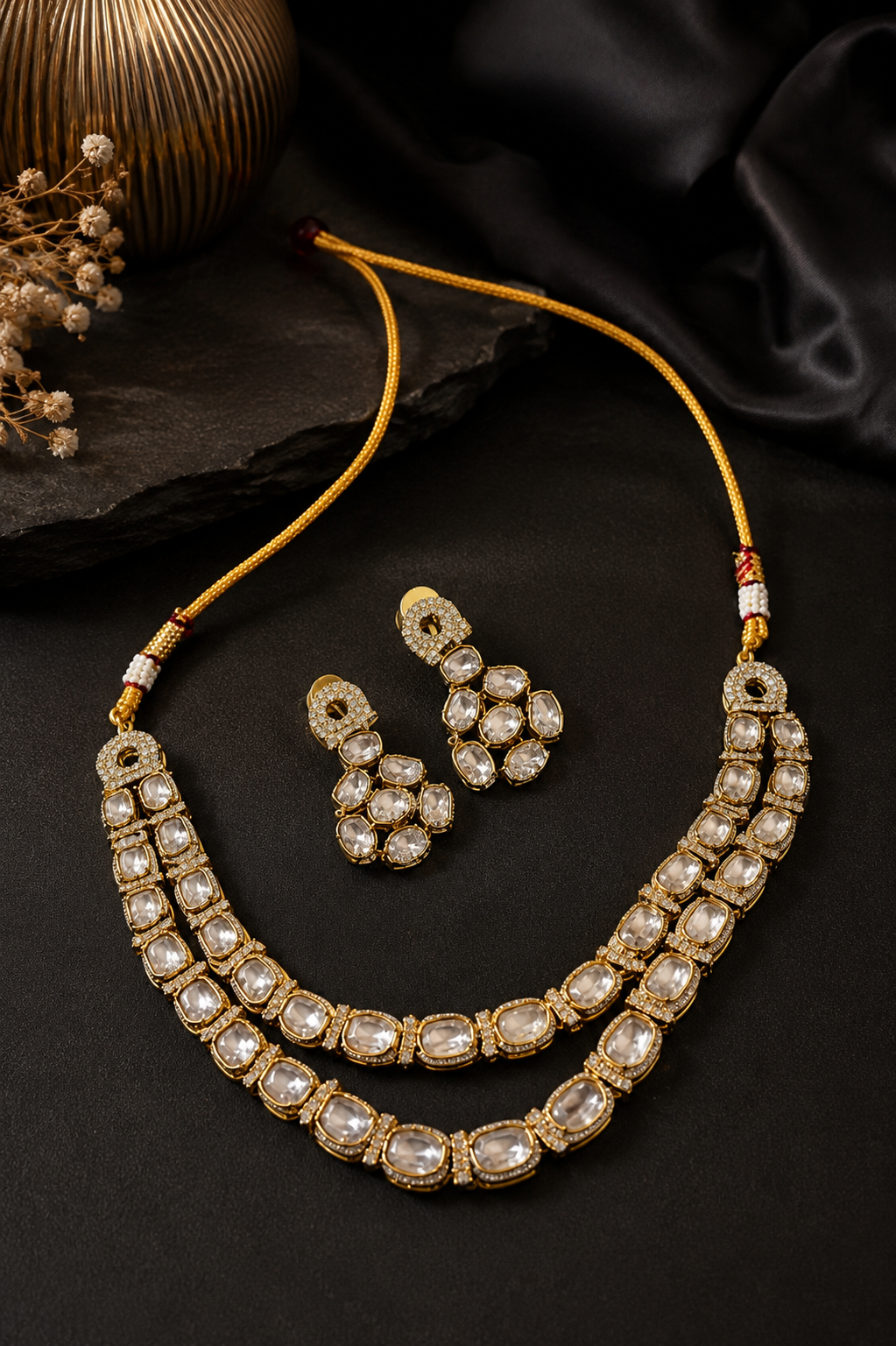 Royal Kundan Double-Line Necklace Set