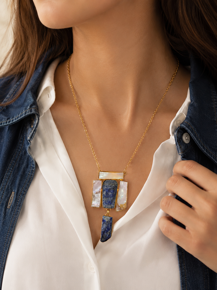 Abstract Geometric Gemstone Statement Necklace