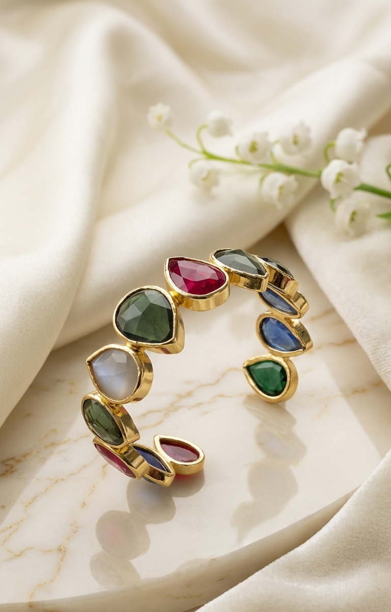 Aurora Multistone Gold Cuff Bracelet