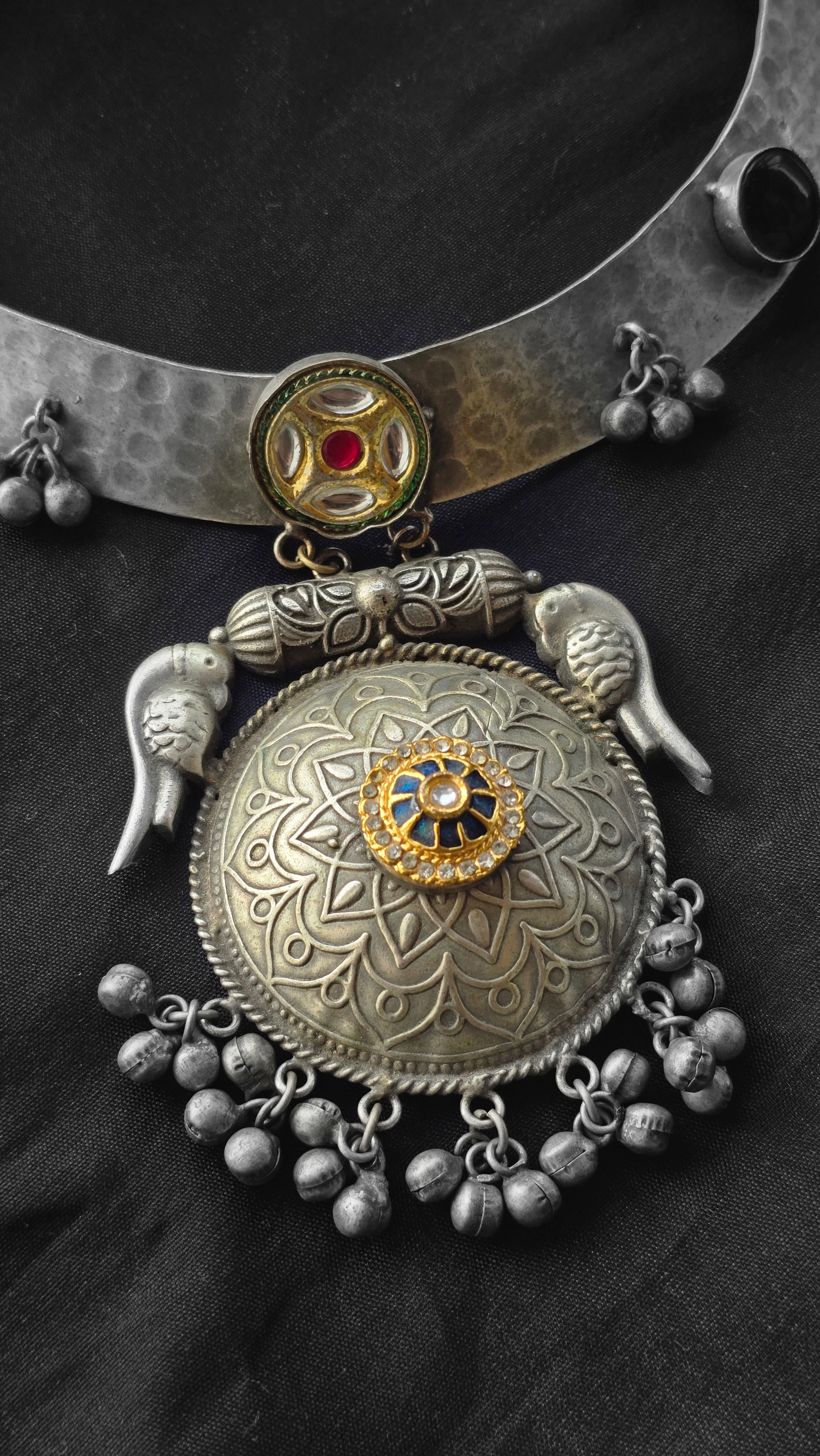 Aahana Oxidized Silver Hasli Necklace