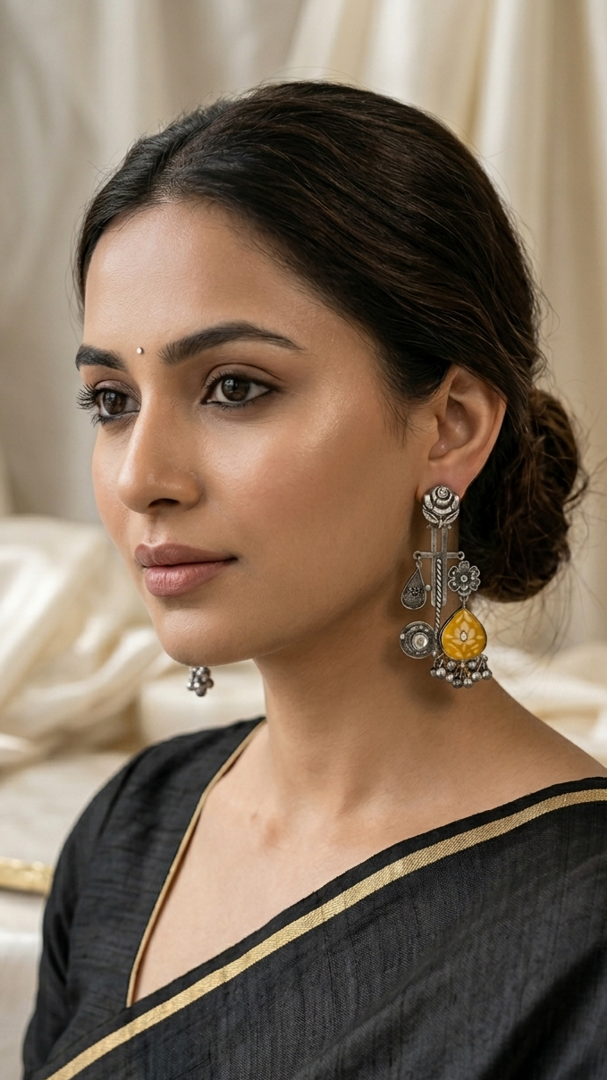 The Vintage Rose & Floral Drop Earrings in Oxidized Silver