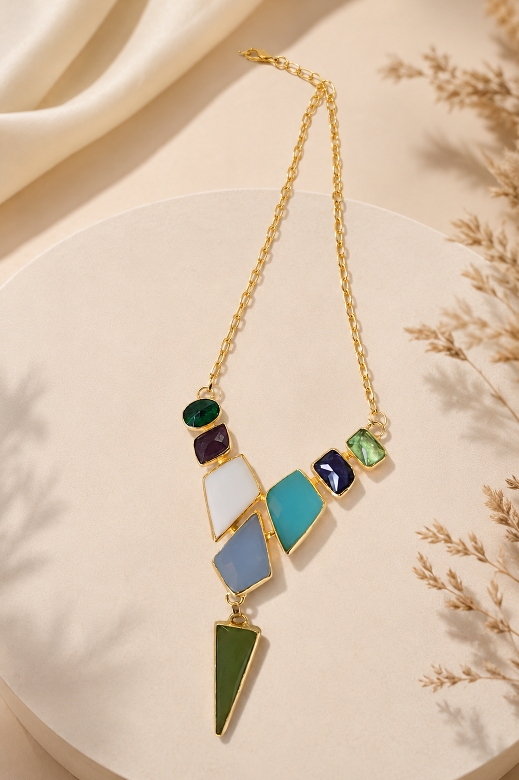 Artisan Multi-Stone Geometric Statement Necklace