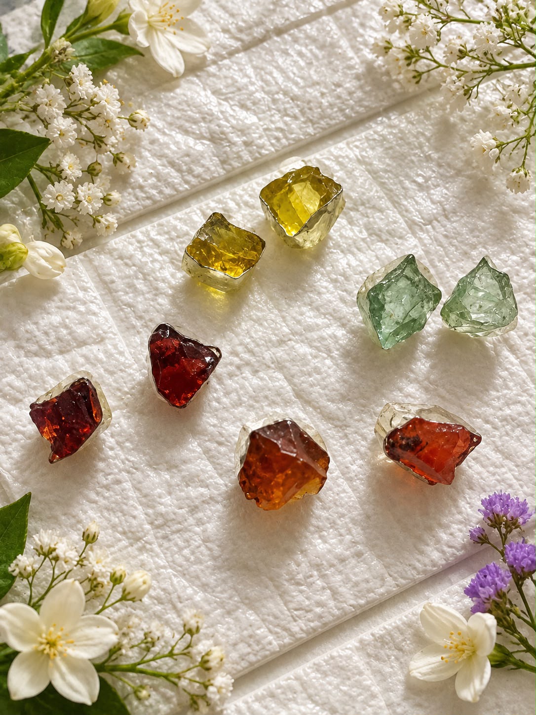 Rough Cut Crystal Gem Studs in silver setting