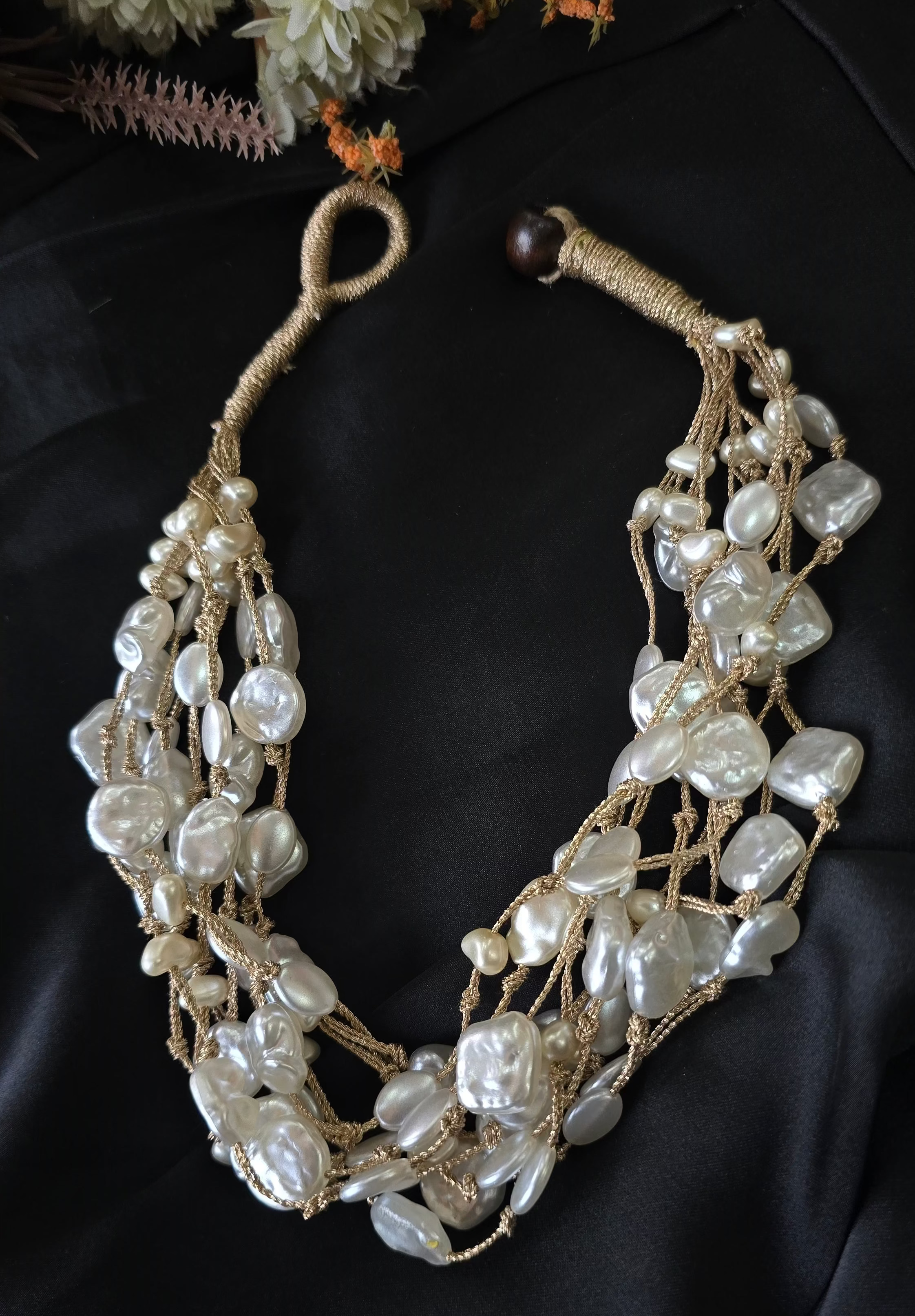 Handcrafted Multi-Strand Baroque Pearl & Semi-Precious Stone Statement Necklace