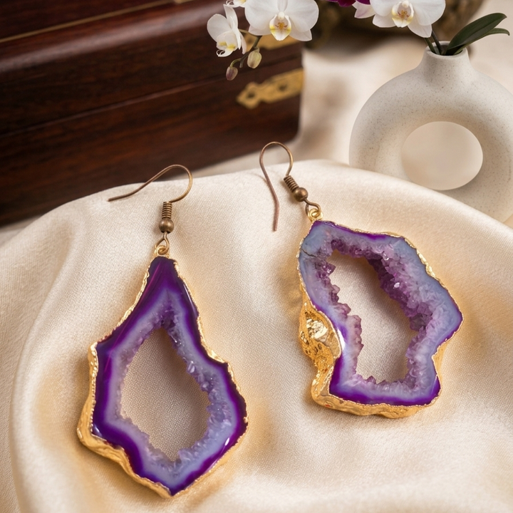 Purple agate slice earring