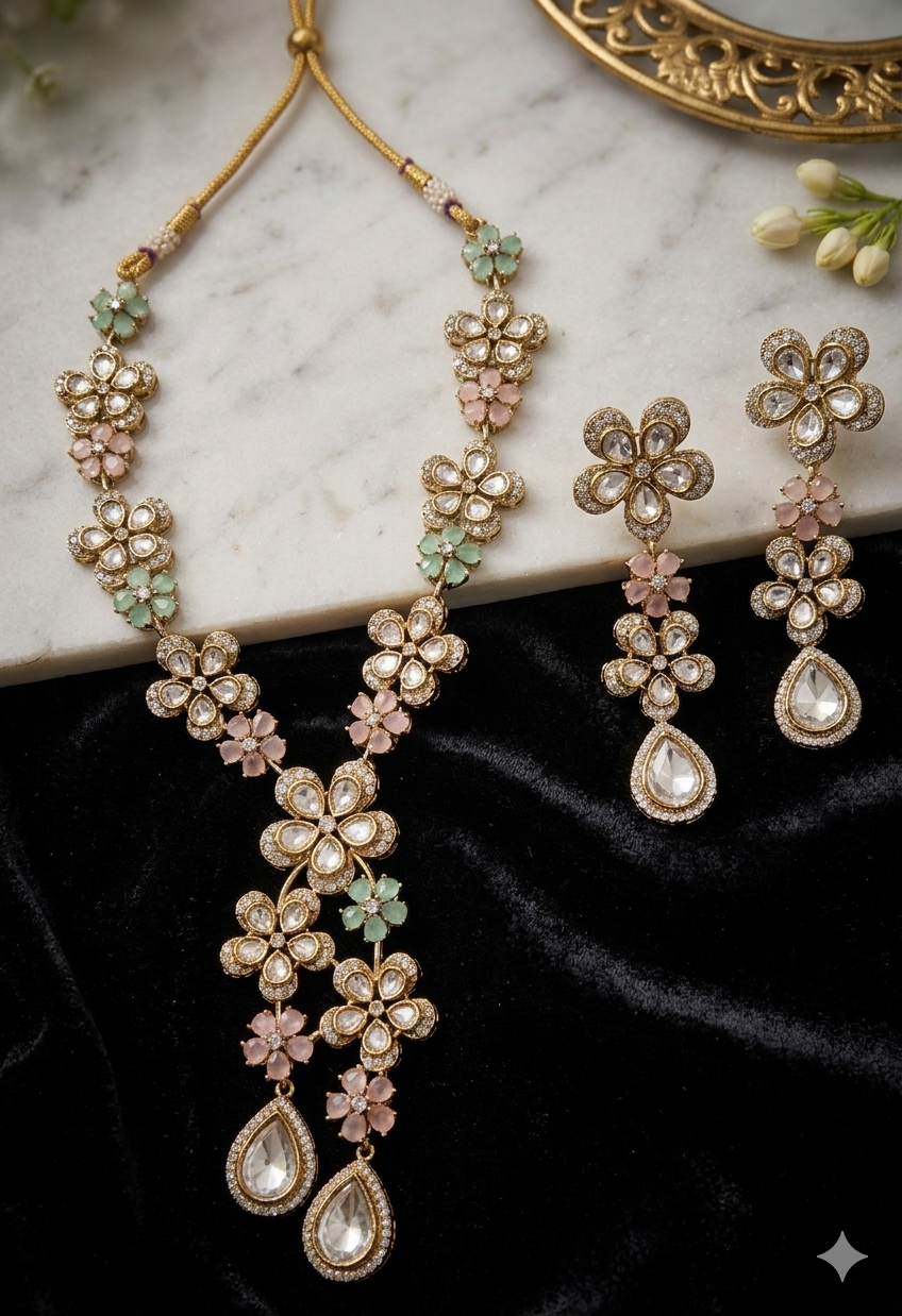 Meenakari Style Floral Choker Necklace and Earrings Set