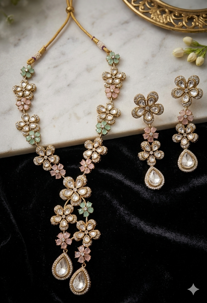 Meenakari Style Floral Choker Necklace and Earrings Set