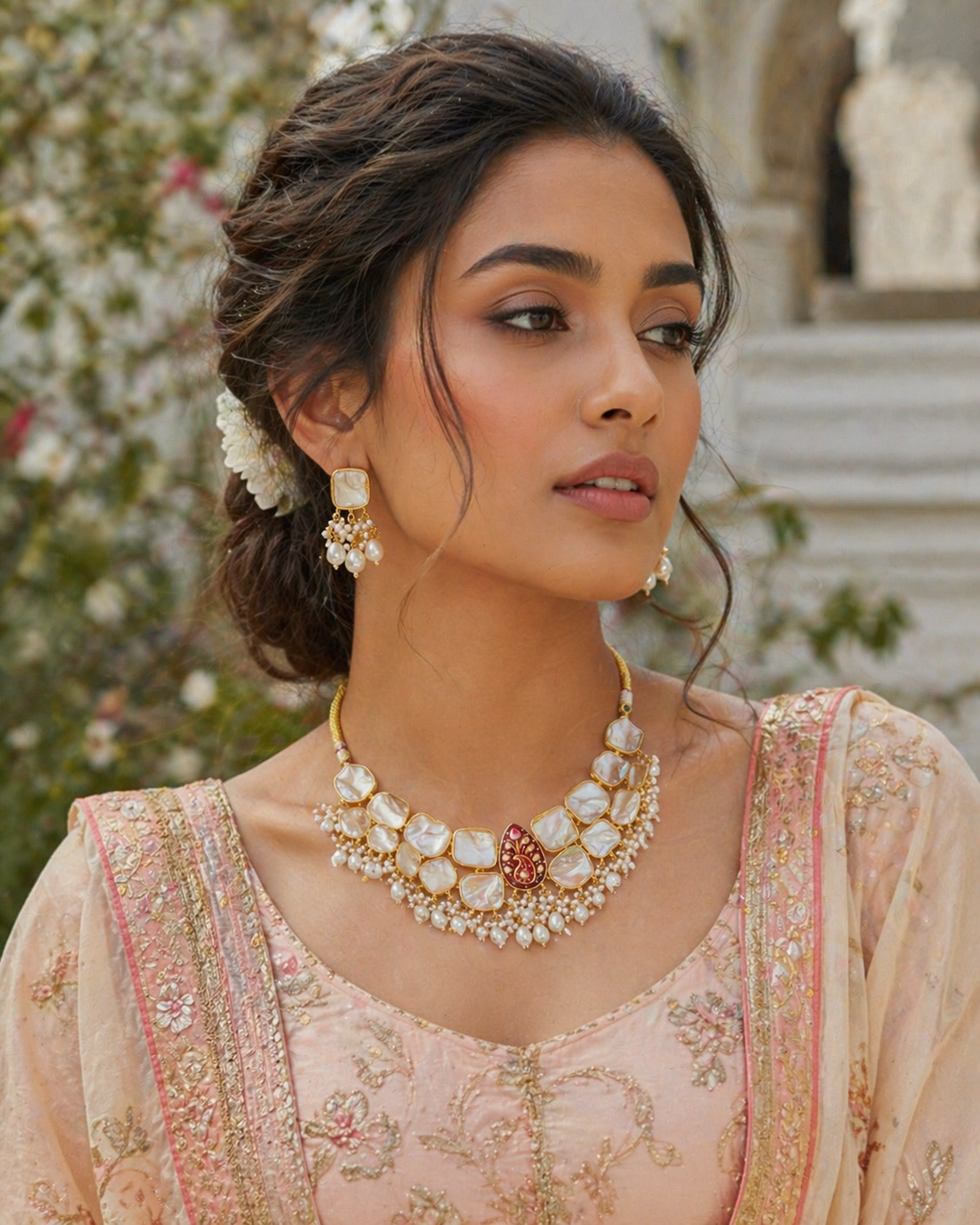 Ivory Bloom Kundan Pearl Choker Set
