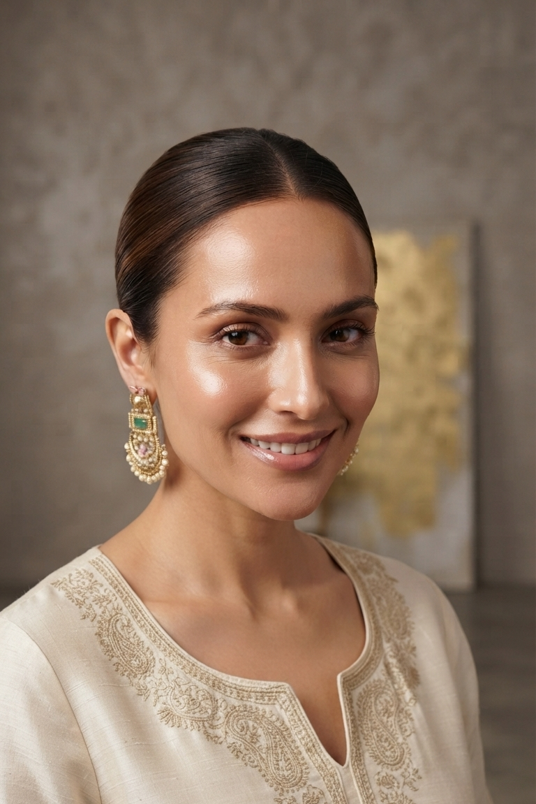Traditional Gold-Plated Chandbali Earrings with Ruby Red Square Stones and Emerald Green Highlights