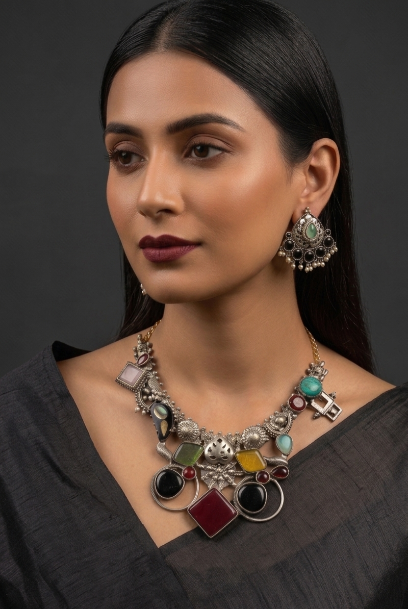 Banjara Artisan Multicolor Stone Oxidized Necklace