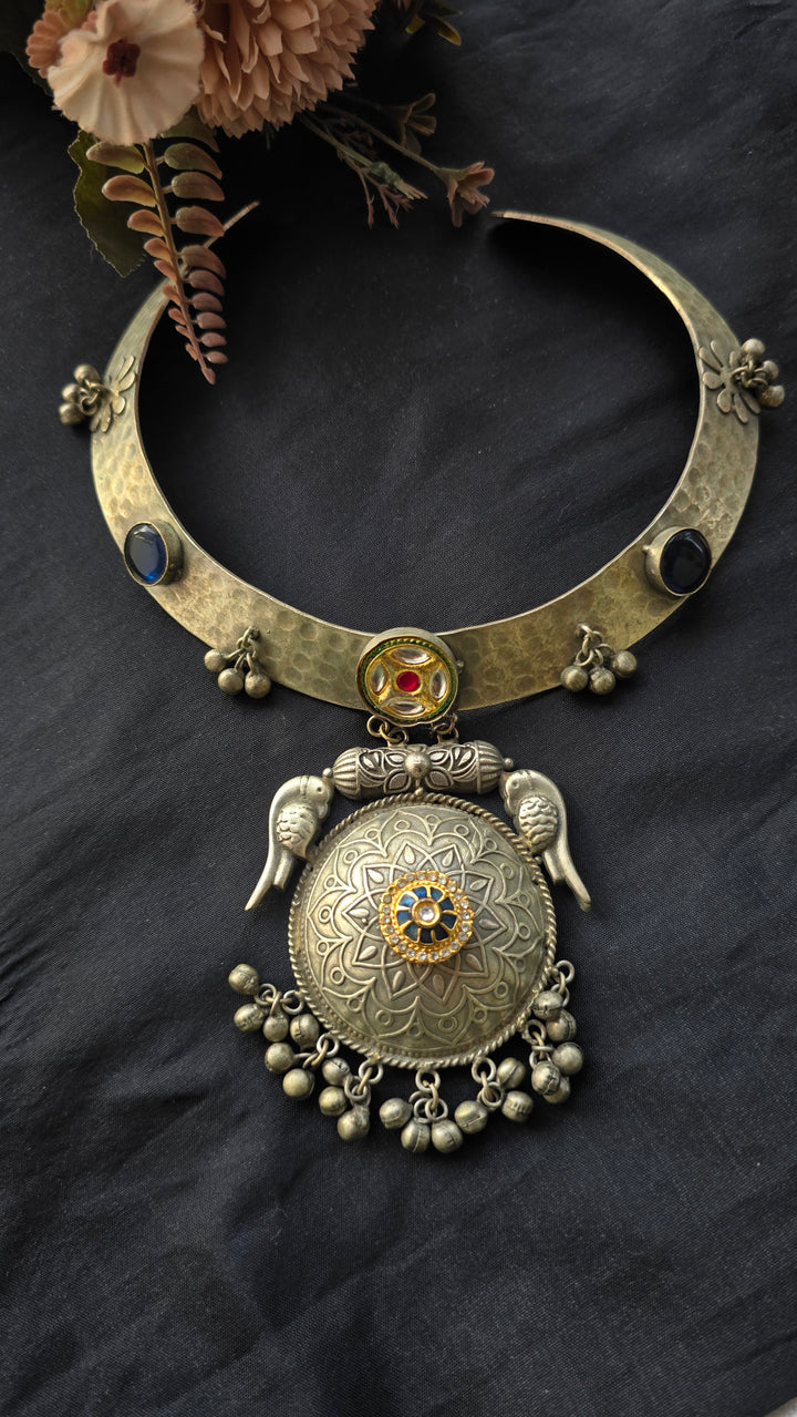 Aahana Oxidized Silver Hasli Necklace