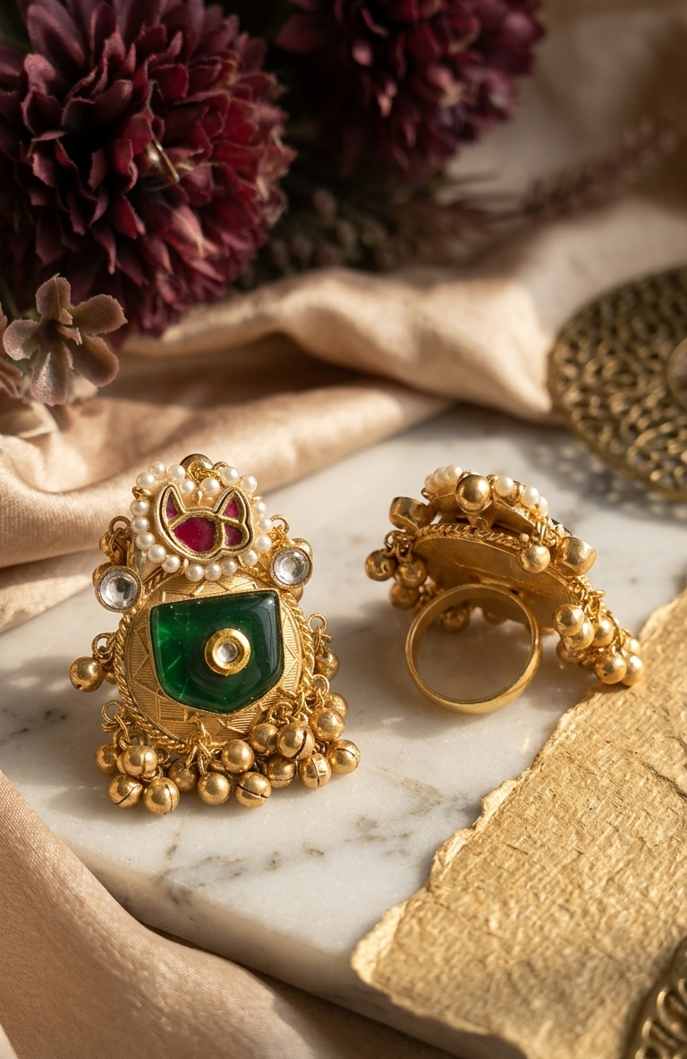 Festive Kashmiri Stone & Ghungroo Ring