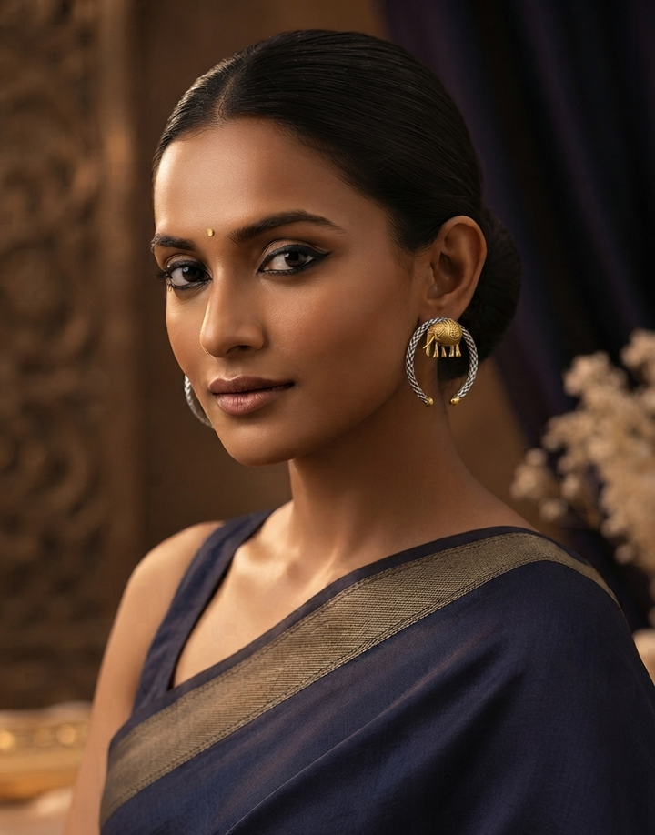 Rajwada Gaj: Heritage Gold-Plated & Oxidized Elephant Statement Earrings