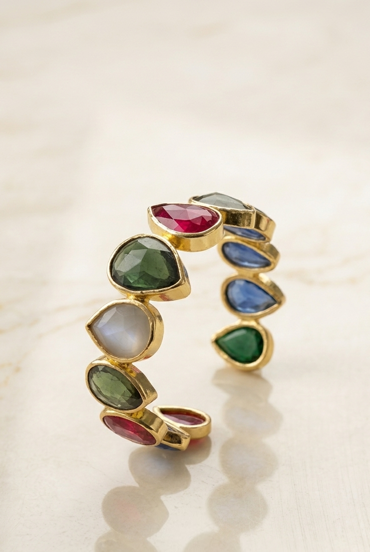 Aurora Multistone Gold Cuff Bracelet