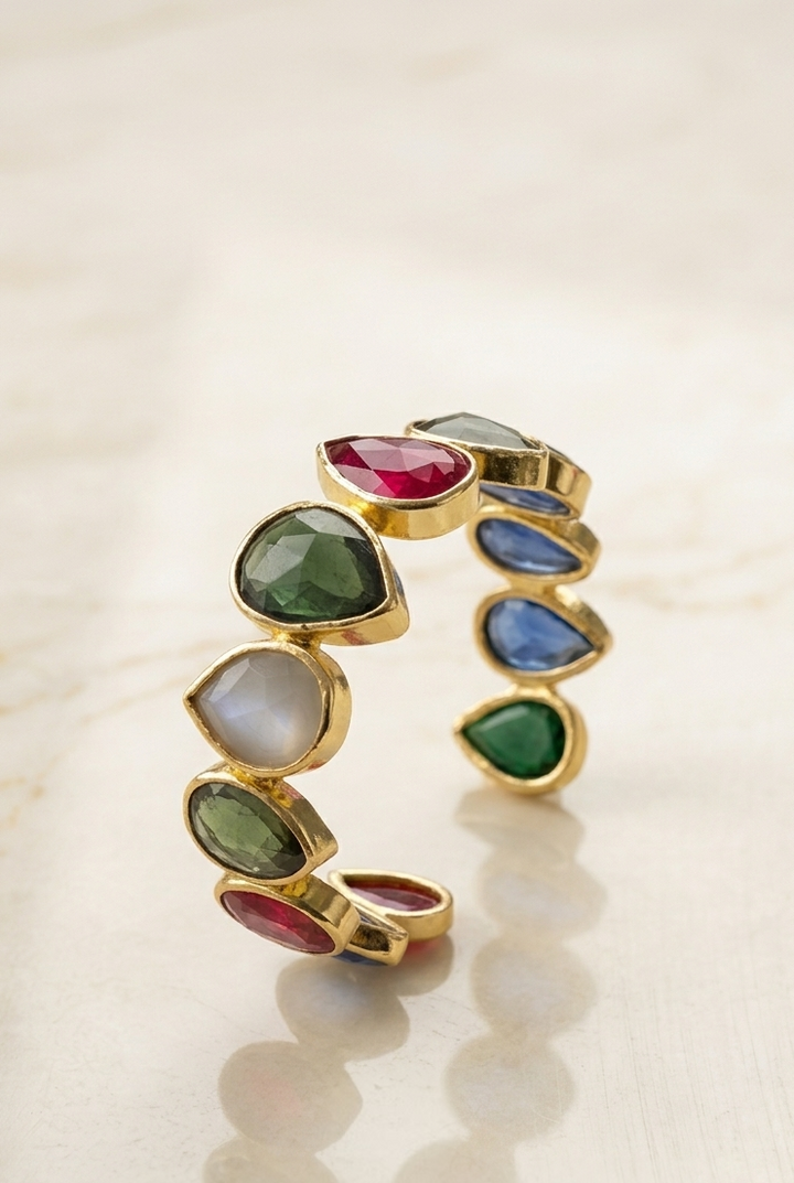 Aurora Multistone Gold Cuff Bracelet