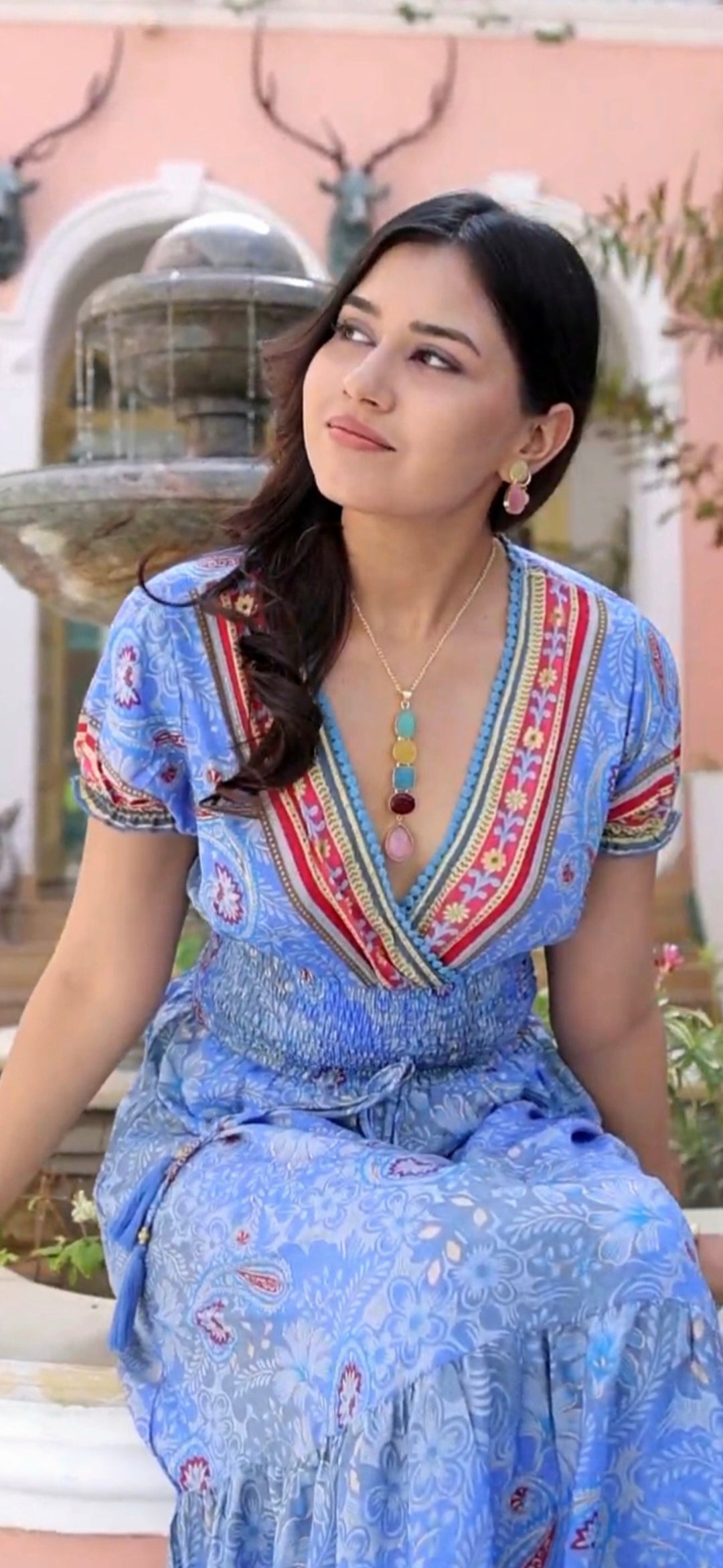 Handcrafted Multi-Shape Stone Pendant Necklace and Earrings Set