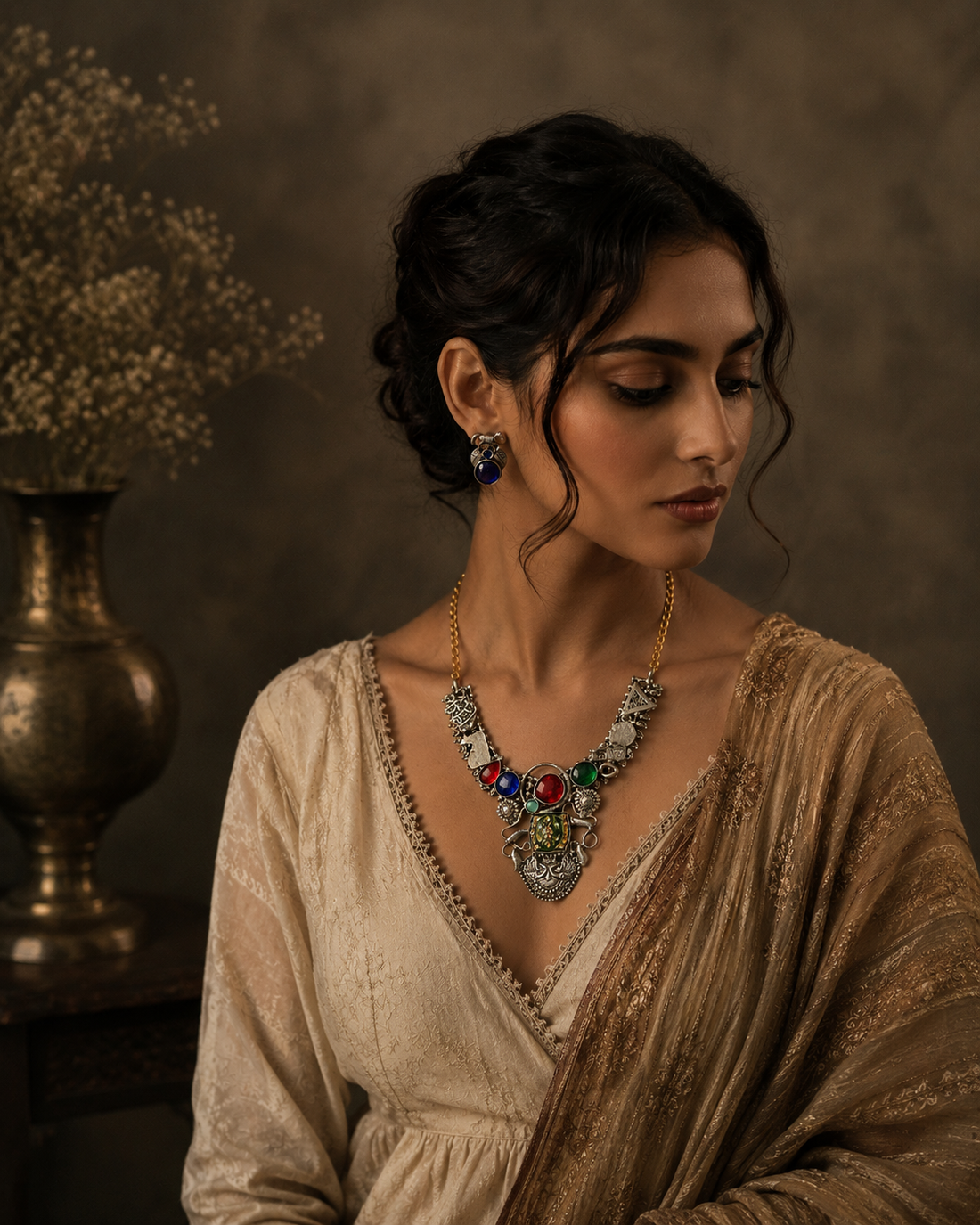 Mayura Meenakari Oxidized Jewelry Set