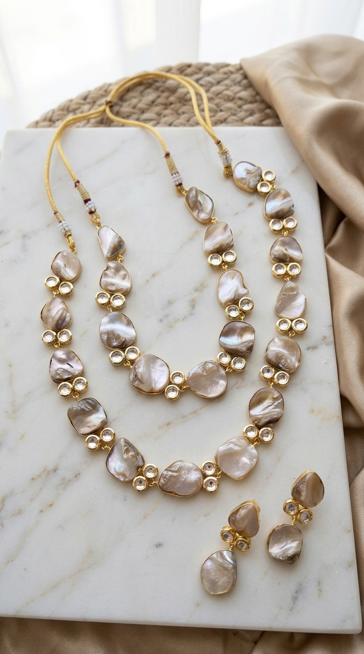 Ivory Glow Mother of Pearl Layered Necklace & Earring Combo