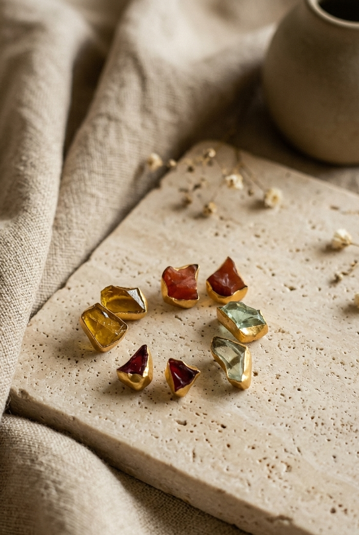 The Crimson Relic Stud Earrings in gold setting