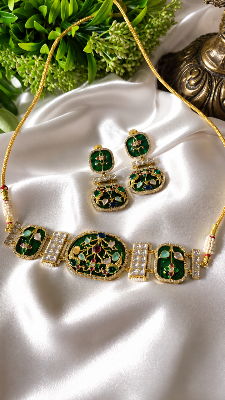 Rajwadi Emerald Garden Choker