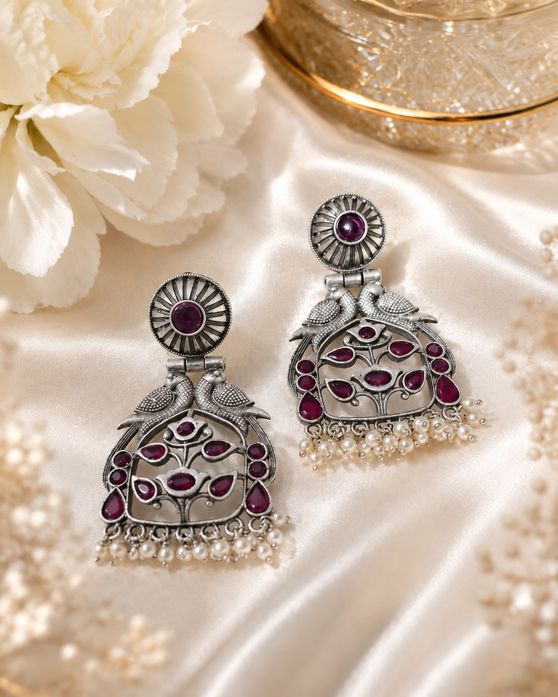Peacock motif heritage earrings