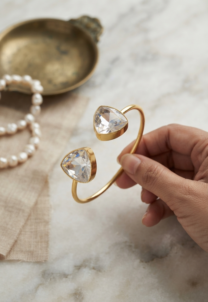 Golden Triangle Crystal Open Cuff Bracelet