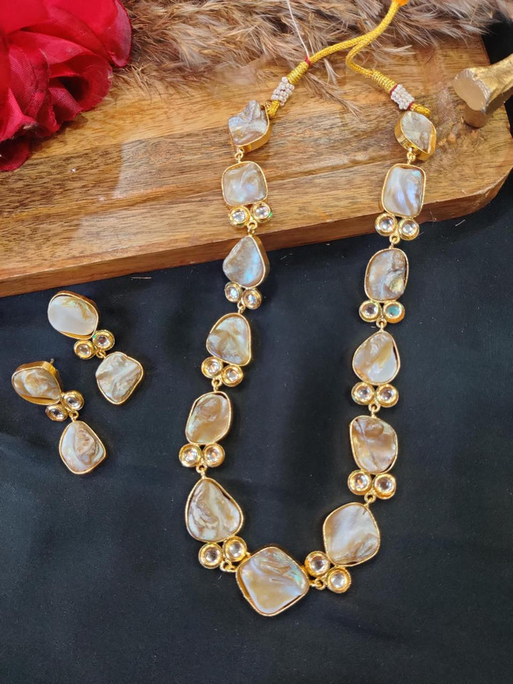 Handcrafted Baroque Shell & Polki Kundan Necklace Set with Matching Studs