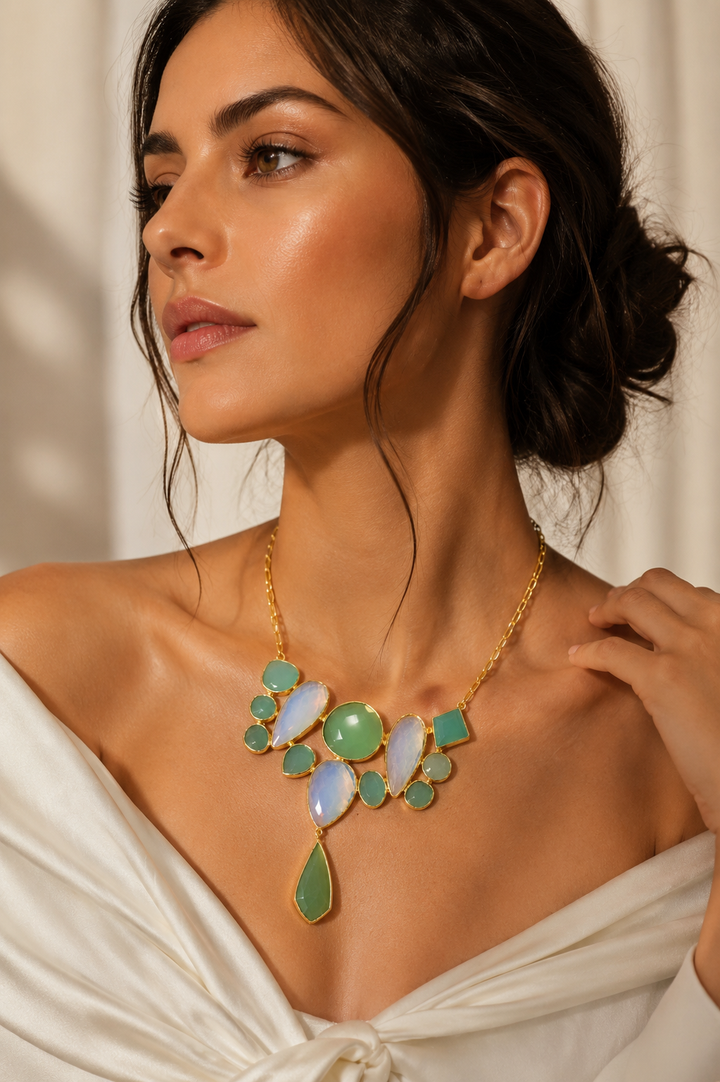 Pastel Gemstone Cascade Necklace in Gold Setting