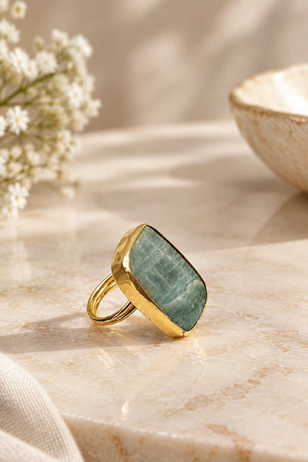 Raw Aquamarine in Gold Finish