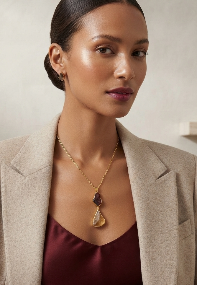 Raw Garnet & Citrine Gold Pendant only