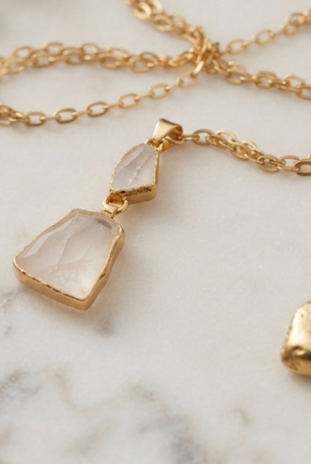 Boho/Minimalist: Raw Quartz & Gold Chain Pendant