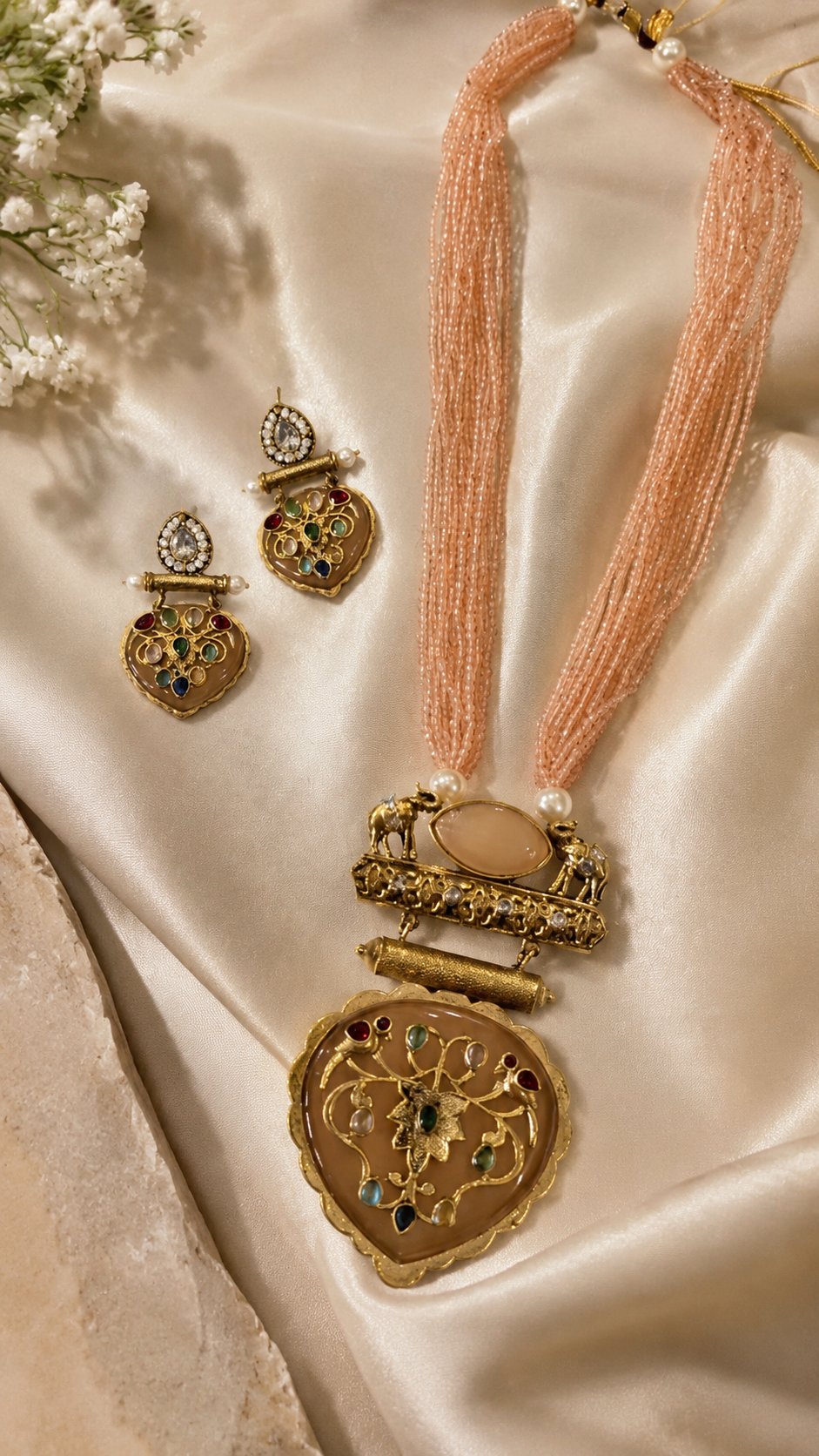 Majestic Heritage Pastel Bead Necklace & Earring Set