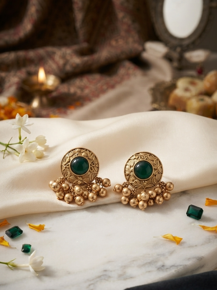 Regal Kashmiri Antique-Finish Festive Jhumkis