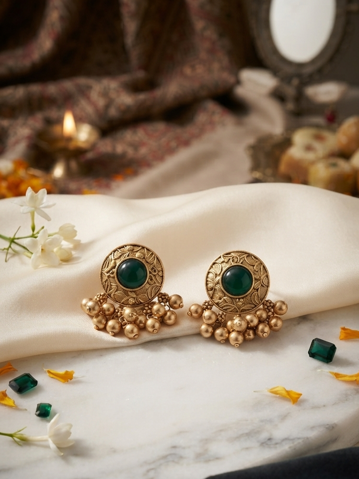 Regal Kashmiri Antique-Finish Festive Jhumkis